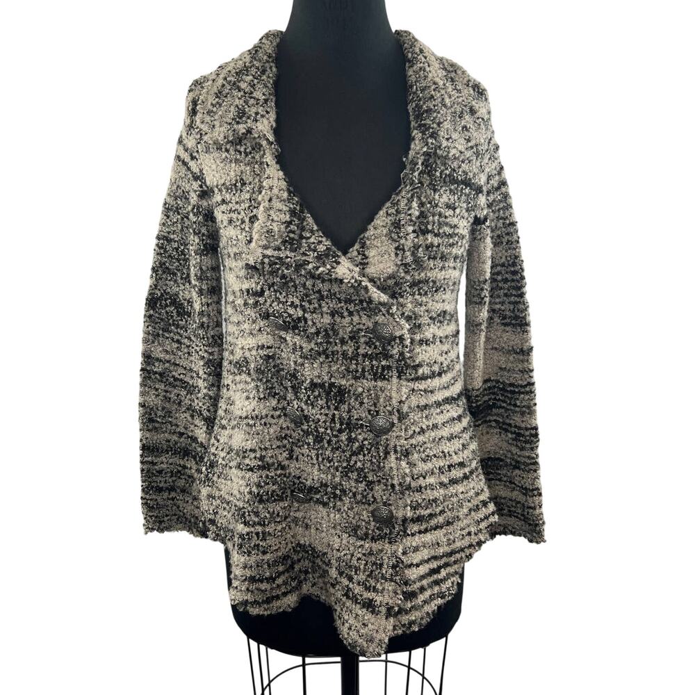 FREE PEOPLE Beige Black Zebra Double Breasted Wool Blend Cardigan Sweater XS